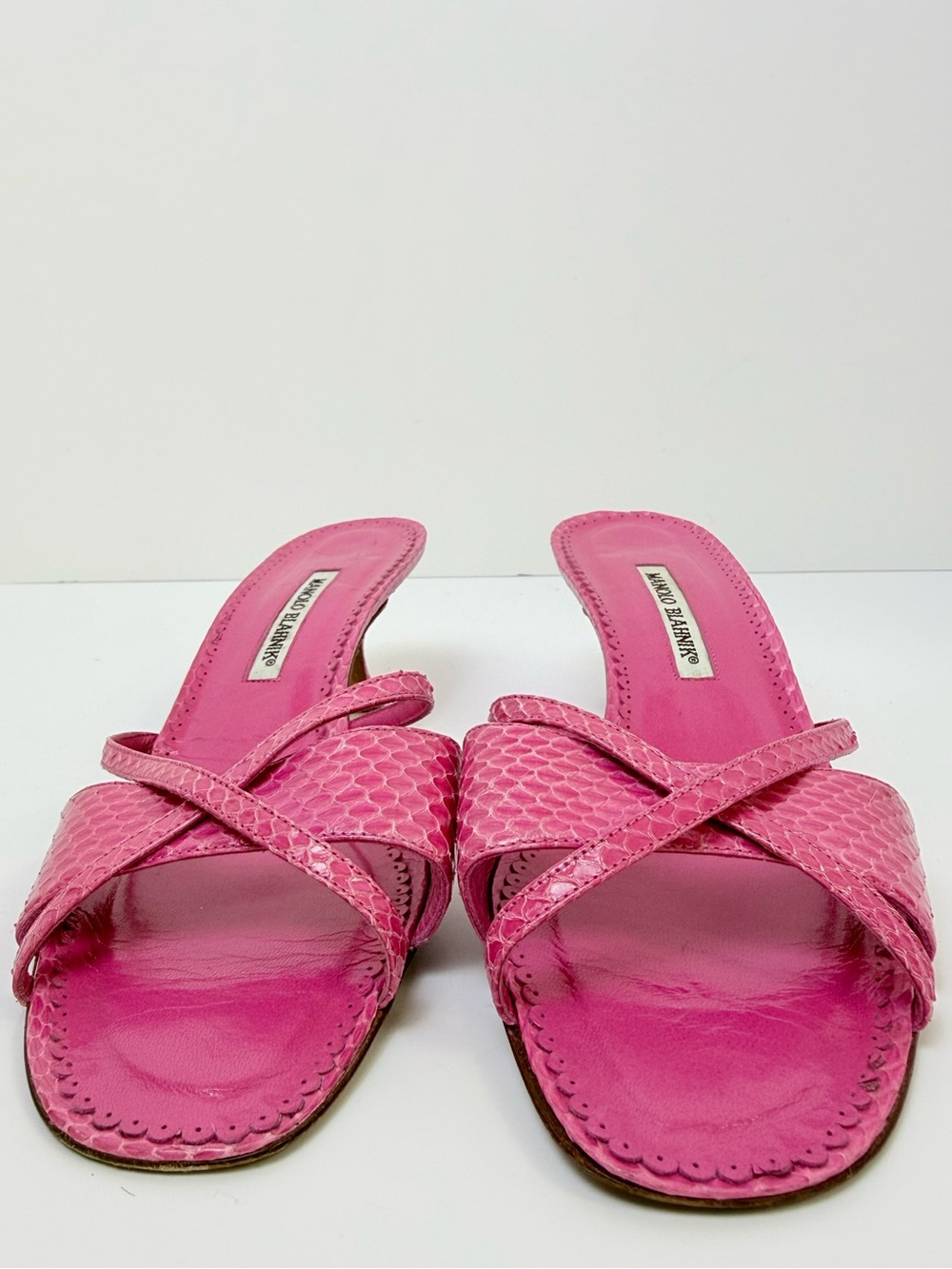 Vintage Manolo Blahnik Pink Python Snakeskin Strappy Mules Kitten Heels EU 42 - Picture 3 of 11